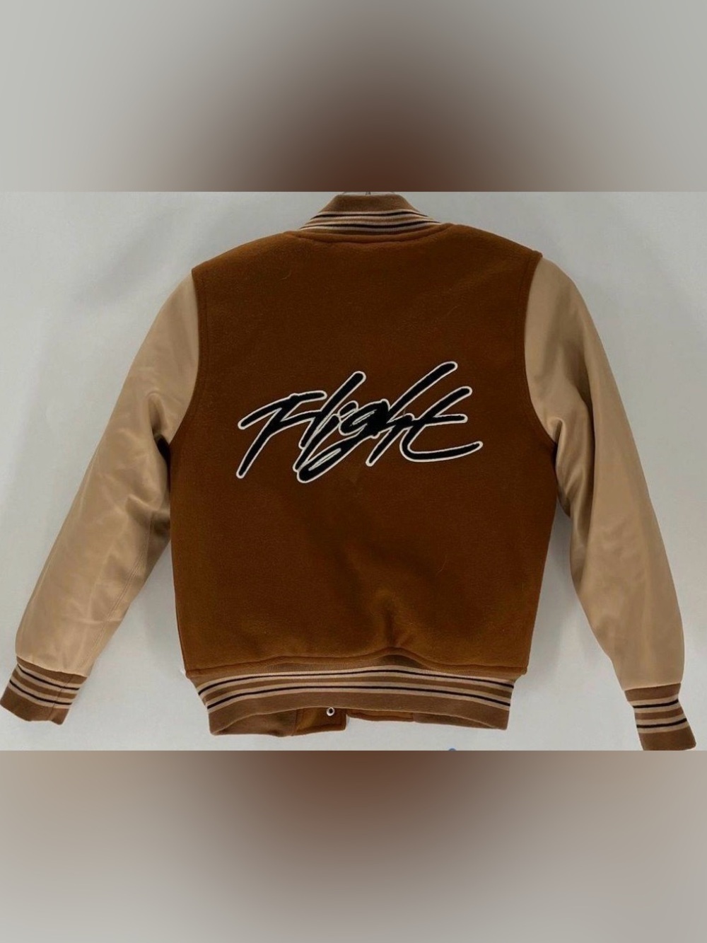 Boys Jordan Flight Varsity Bomber Brown Button Snap Jacket Sz. S 8-10yr excellen - Picture 2 of 6